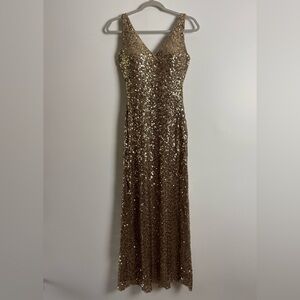 Lauren Ralph Lauren Gold Sequin Maxi Evening  Dress